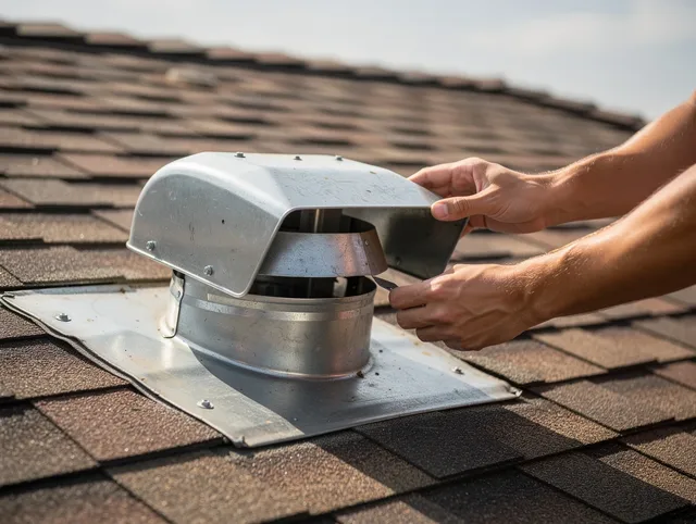 Bellflower Dryer Vent Cleaning certified technician safely cleaning a roof-mounted dryer vent in Bellflower