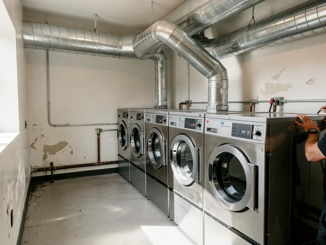 Bellflower Dryer Vent Cleaning team performing large-scale commercial dryer vent cleaning in Bellflower