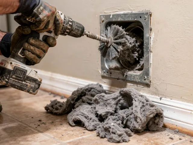Certified Bellflower Dryer Vent Cleaning technician performing dryer vent cleaning in Bellflower