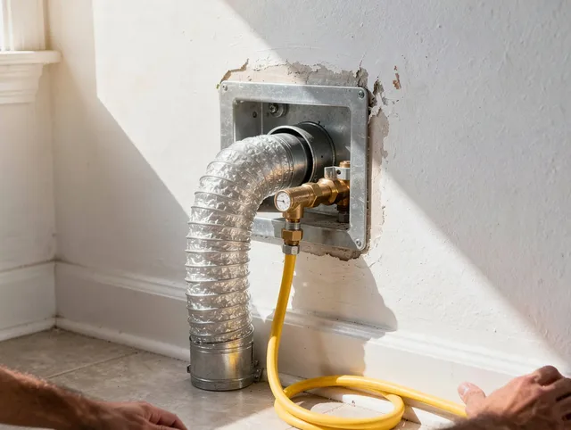 Bellflower Dryer Vent Cleaning certified technician performing specialized gas dryer vent cleaning in Bellflower